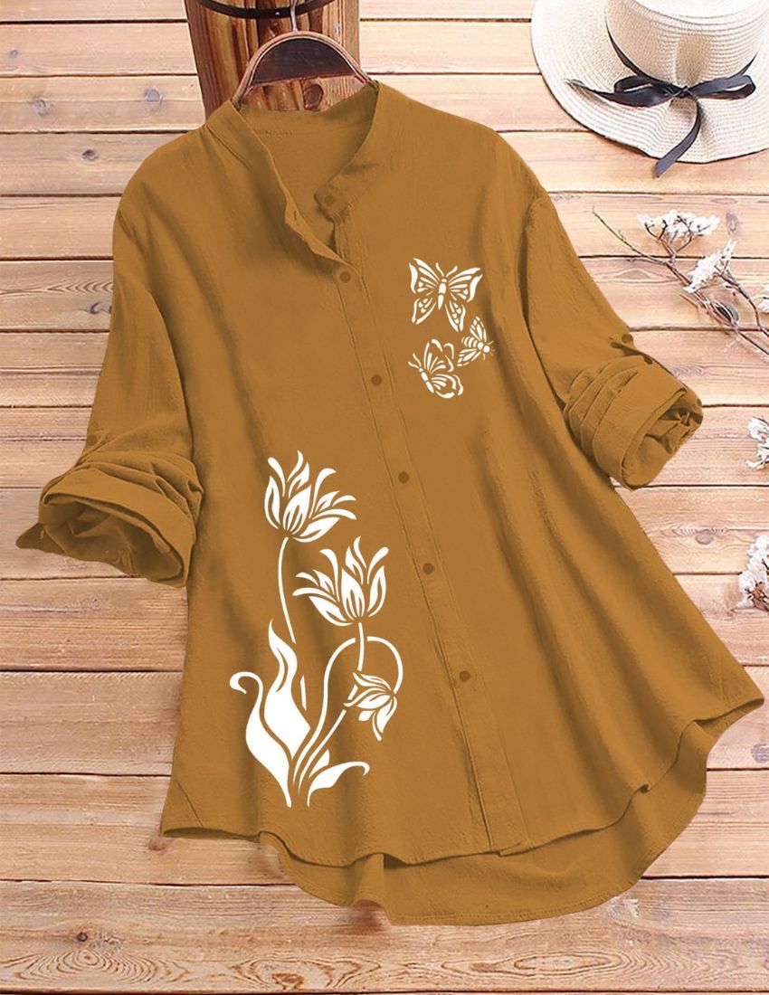 Tulip & Butterfly Printed Top - Yellow