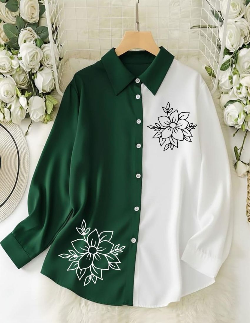 Dual-Tone Floral Shirt - Dark Green