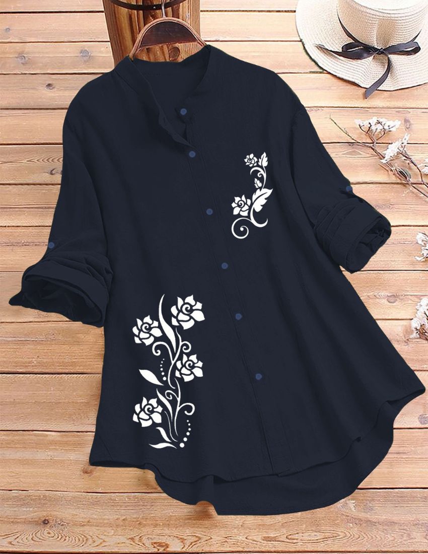 Rose Vine Printed Top - Blue