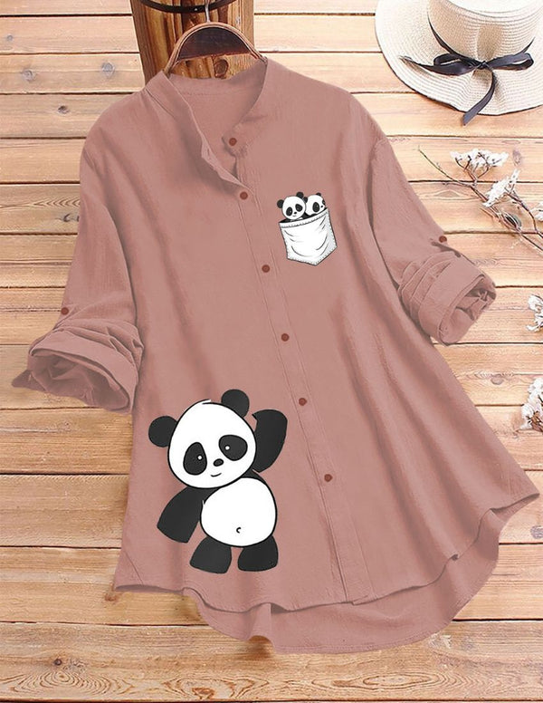 Playful Panda Design Top - Peach